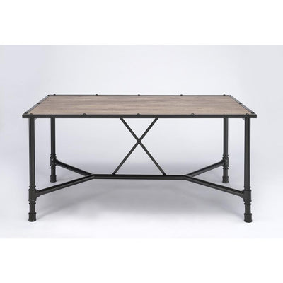 Rectangular Wood and Metal Dining Table in Industrial Style, Black and Brown