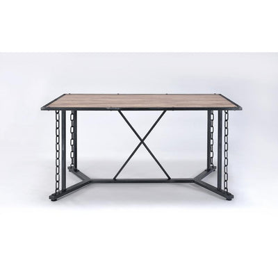 Industrial Style Rectangular Metal Dining Table With Wooden Top, Black and Brown