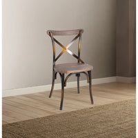 Industrial Style Wood and Metal Armless Side Chair, Brown and Copper