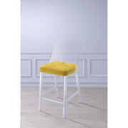 Metal Armless Counter Height Chair With Velvet Seat, Set of 2, Yellow and Silver