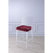 Metal Armless Counter Height Chair With Velvet Seat, Set of 2, Red and Silver