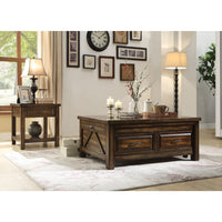 Transitional Style Rectangular Wooden Coffee Table with 2 Drawers, Walnut Brown
