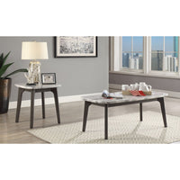 Transitional Style Rectangular Marble and Wood Coffee Table, Gray and White