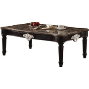 Traditional Style Rectangular Marble and Wood Coffee Table, Brown