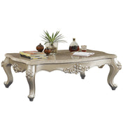 Traditional Style Rectangular Wood and Marble Coffee Table, Silver