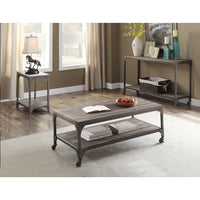 Industrial Style Rectangular Wood and Metal Coffee Table With Open Shelf, Gray
