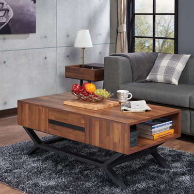 Contemporary Rectangular Wooden Coffee Table with Storage Drawers, Brown