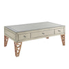 Modern Rectangular Metal and Mirror Coffee Table With 3 Drawers, Silver and Gold