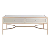 Modern Rectangular Metal and Mirror Coffee Table With 2 Drawers, Silver and Gold