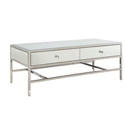 Modern Style Rectangular Metal and Mirror Coffee Table with 2 Drawers, Silver
