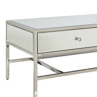 Modern Style Rectangular Metal and Mirror Coffee Table with 2 Drawers, Silver