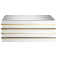 Modern Style Rectangular Metal and Mirror Coffee Table, Silver and Gold