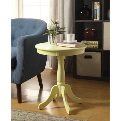 Traditional Style Wooden Round Side Table with Turned Pedestal Base, Yellow