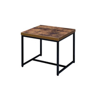 Contemporary Style Rectangular Wood and Metal End Table, Brown and Black