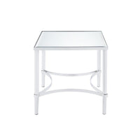 Modern Style Square Metal Frame End Table with Mirrored Top, Silver
