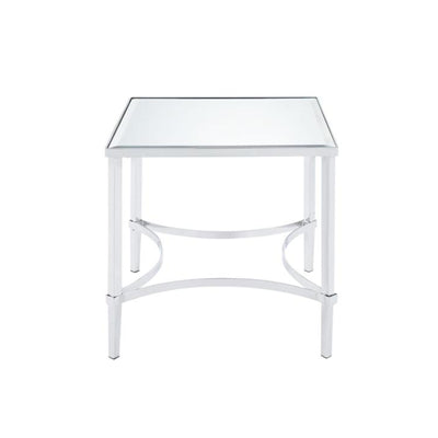 Modern Style Square Metal Frame End Table with Mirrored Top, Silver