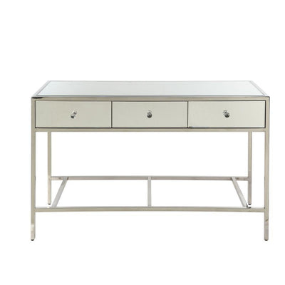 Rectangular Wood and Mirror Finish Sofa Table with 3 Drawers, Silver