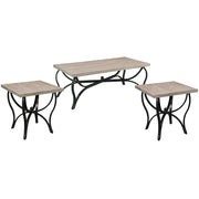 Rectangular Wood and Metal Coffee End Table Set, Gray and Black, Pack of 3