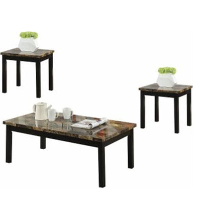 Coffee End Table Set with Faux Marble Top, Dark Brown and Black, Pack of 3