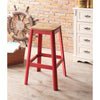 Industrial Style Metal Frame and Wooden Bar Stool, Brown and Red