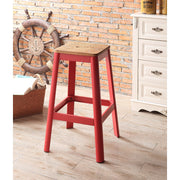 Industrial Style Metal Frame and Wooden Bar Stool, Brown and Red