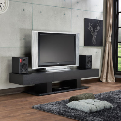 Rectangular Wooden TV stand with 3 Drawers and Open Compartment, Black