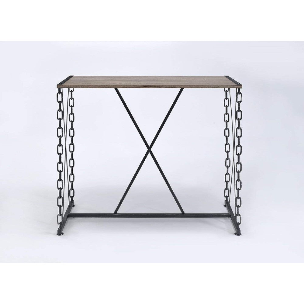 Industrial Style Rectangular Wood and Metal Bar Table, Black and Brown