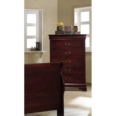 Wooden Chest with 5 Spacious Drawers and Bracket Feet, Brown