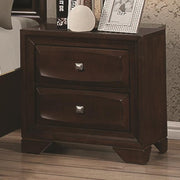 Wooden Nightstand with Two Spacious Beveled Front Drawers, Dark Brown