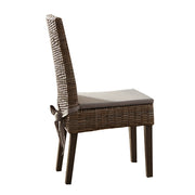 Woven Rattan Upholstered Wooden Dining Chair with Tying Back Seat, Set of Two, Brown and Gray