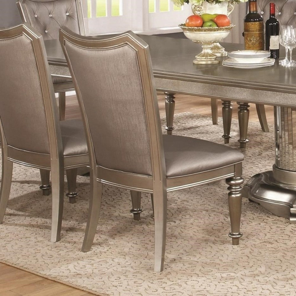 Traditional Style Fabric Upholstered Wooden Dining Chair with Turned Legs, Set of Two, Silver