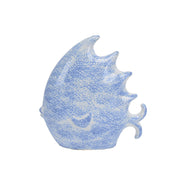 Decorative Ceramic Fish Figurine with Textural Design, Light Blue and White