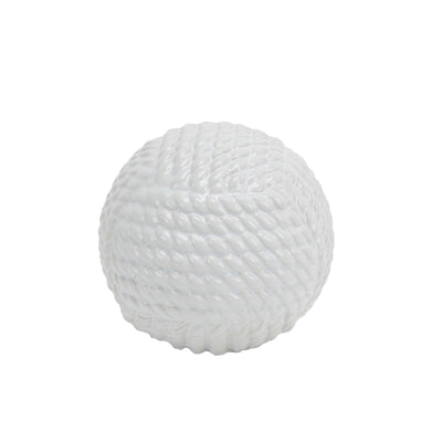 Decorative Ceramic Orb with Rope Textured Surface, Small, White