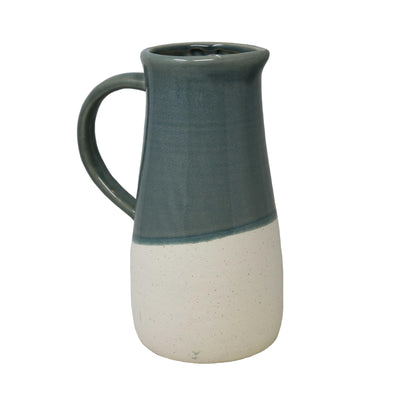 Dual Tone Ceramic Decorative Pitcher with Handle, Green and White