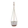Ceramic Speckled Texture Planter with Attached Hanging Rope, White and Brown