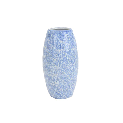 Textured Ceramic Vase with Round Opening, Light Blue and White