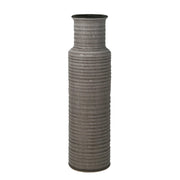 Ribbed Pattern Cylindrical Ceramic Vase with Flared Mouth Rim, Gray, Large