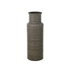 Ribbed Pattern Cylindrical Ceramic Vase with Flared Mouth Rim, Gray, Small