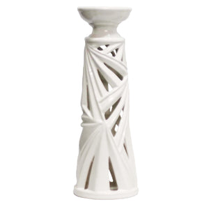 Ceramic Palm Leaf Candle Holder with Hollow Base and Wide Circular Top, Large, White