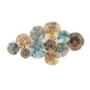 Decorative Iron Circles Wall Sculpture Attached Over Geometric Base, Multicolor