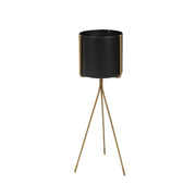 Contemporary Style Metal Planter on Tripod Style Stand, Black and Gold
