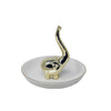 Decorative Ceramic Elephant Ring Holder with Trinket Tray, White and Gold