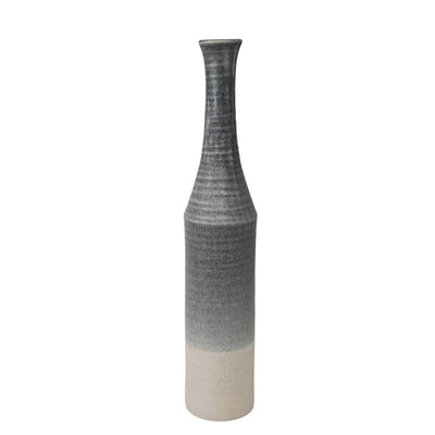 Two Tone Ceramic Bottle Vase, Gray and White