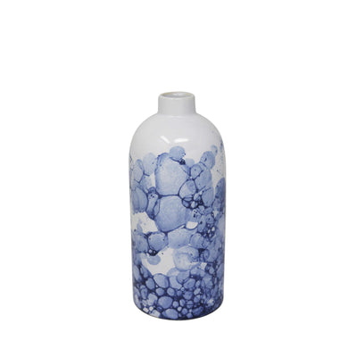 Ceramic Table Vase in Bottle Shape, Small, White and Blue