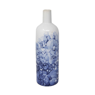 Ceramic Table Vase in Bottle Shape, Large, White and Blue