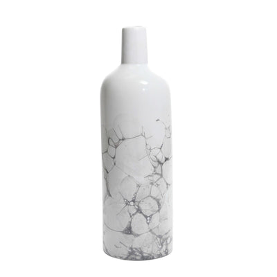 Ceramic Table Vase in Bottle Shape, Large, White and Gray