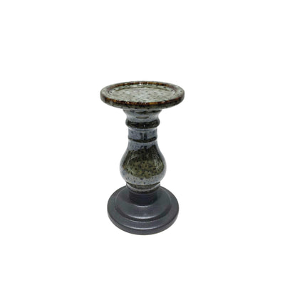 Two Tone Ceramic Candle Holder, Small, Gray and Black
