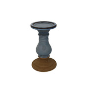 Pedestal Shape Two Tone Ceramic Candle Holder, Small, Blue and Brown
