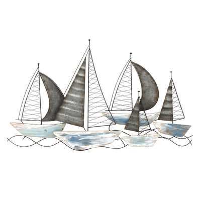 Iron Wall decor Featuring Five Decorative Sailboats , Multicolor