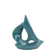 Nautical Dual Tone Ceramic Decorative Sail Boat, Green